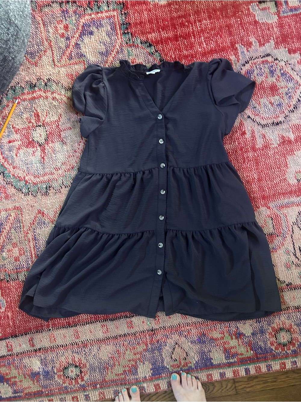 Gray Tiered Button-Front Dress